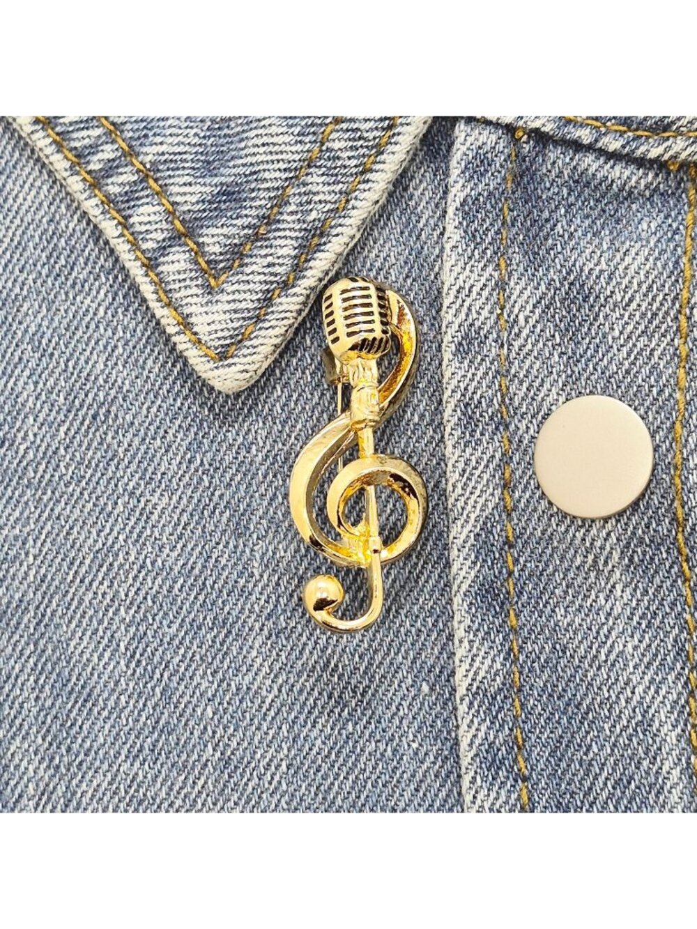 ⭐Gold Treble Clef & Microphone Pin Brooch Music-Inspired Jewelry Retro Style New